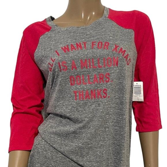 TORRID 0 large "all I want for Xmas is a million dollars" tee TS 2995 - Picture 2 of 11